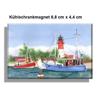 Kühlschrankmagnet Aquarell Maritim Kunst Druck Kunstdruck Nordsee Büsum Leuchtturm Hafen Strand Meer